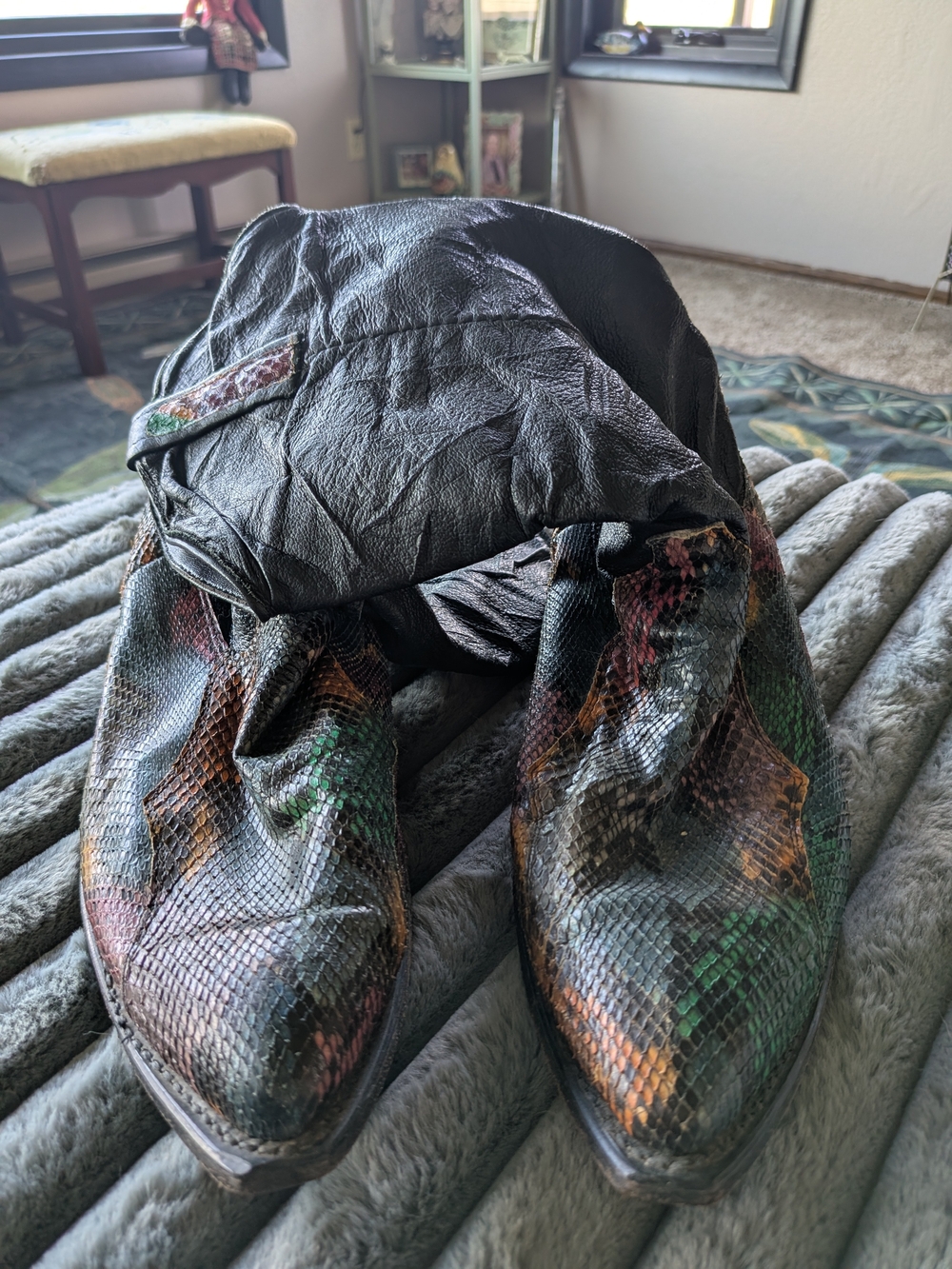 Black Multicolor Snakeskin-Pattern Reptile Boots